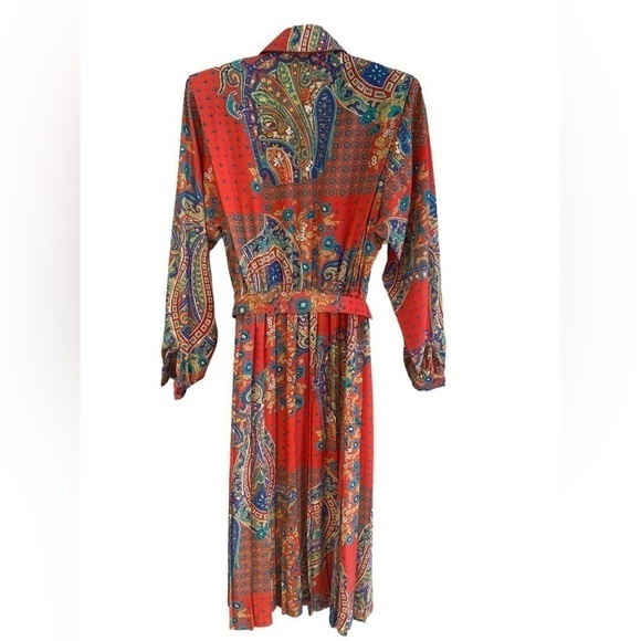 Vintage Graphic Paisley/Floral Pleated Shirt Dress - Picture 3 of 7